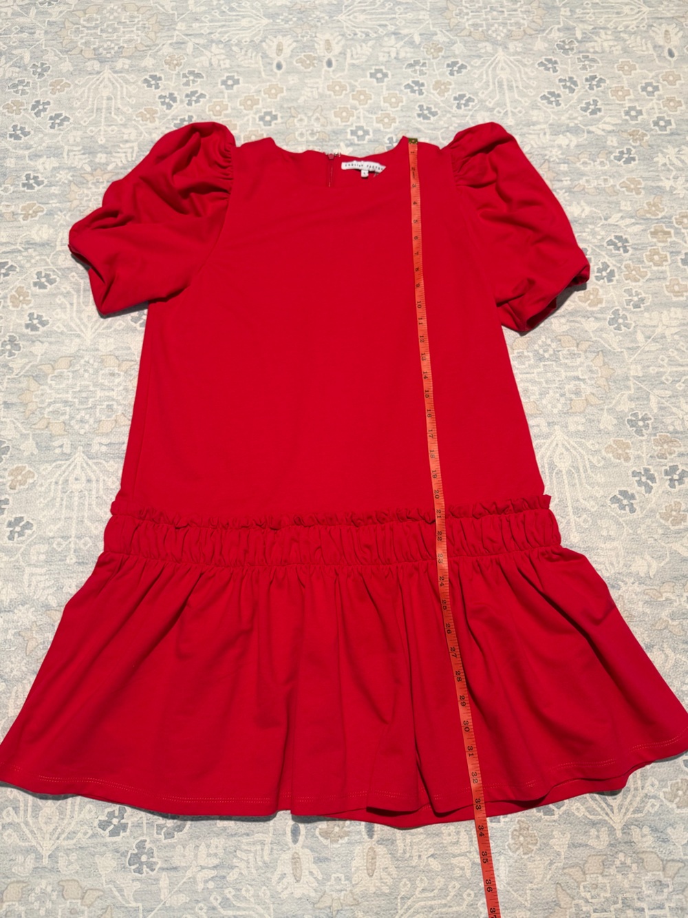 NWOT English Factory Dress - Red, Puff Sleeve, Drop Waist, Shift, Short Sleeve - Picture 7 of 10